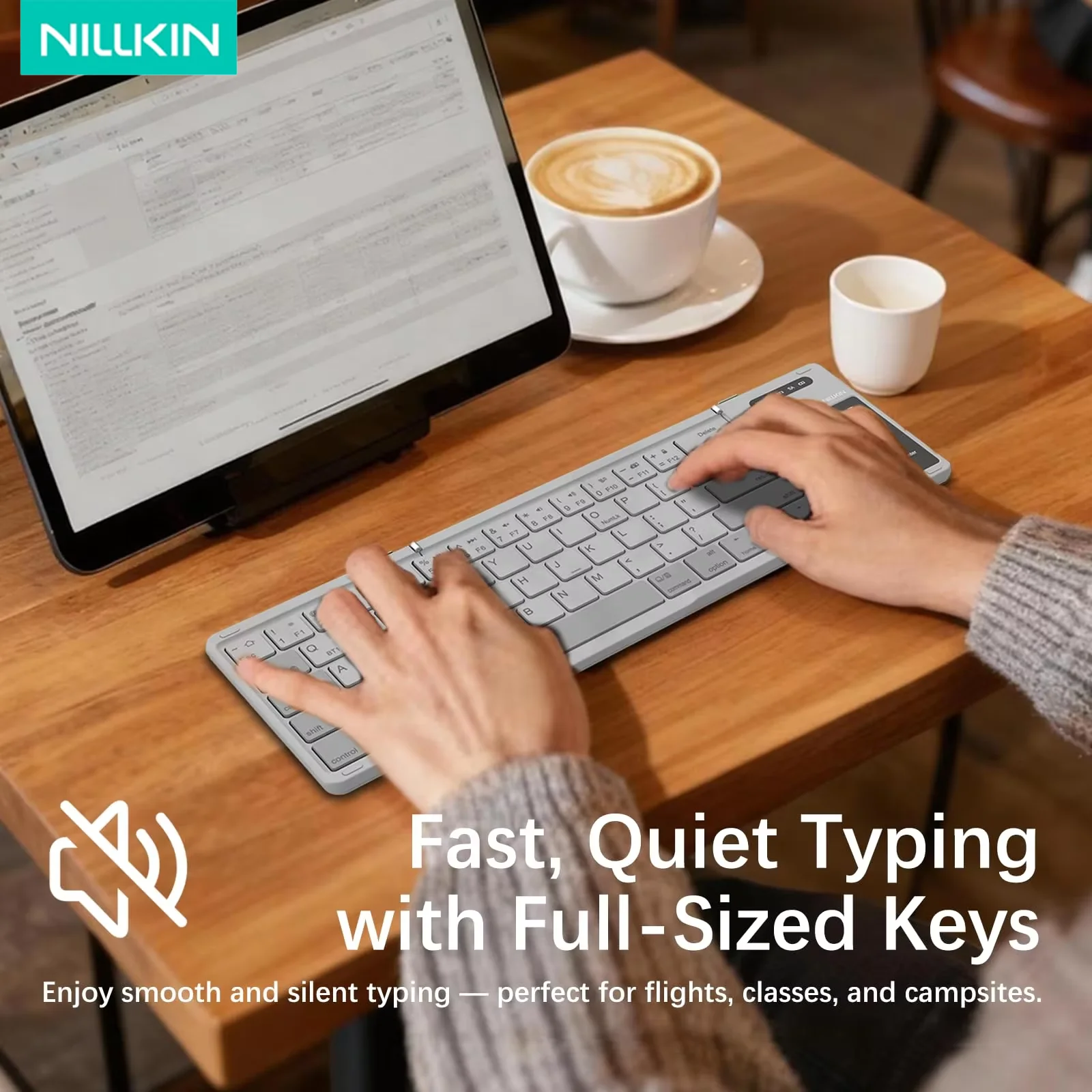 NILLKIN Portable Foldable Bluetooth Keyboard with Touchpad, Compact Wireless Keyboard for iPad iOS Android Windows PC Laptop