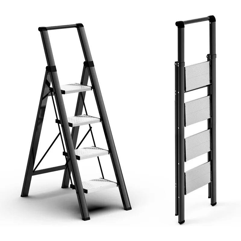 

6 Step Ladder for 12 Feet High Ceiling, Lightweight Aluminum Folding Steps Stool with Convenient Handgrip