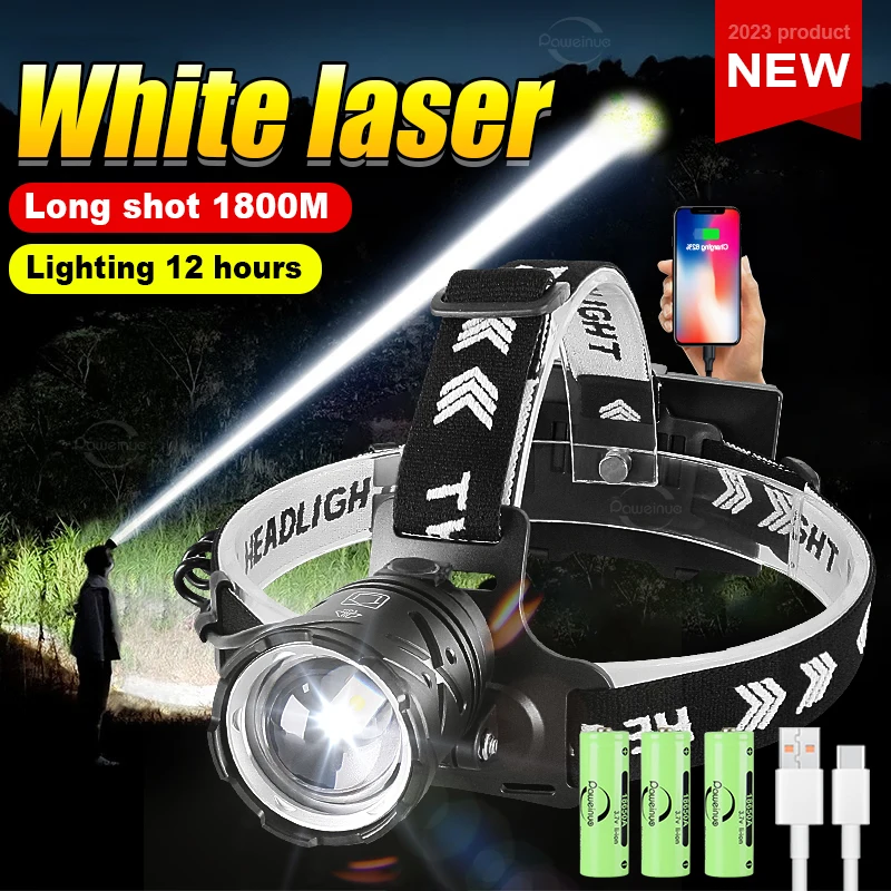 Latest Super Bright White Laser Headlight USB Rechargeable Zoom Headlamp High Power Head Torch Camping Fishing Headlight Lantern