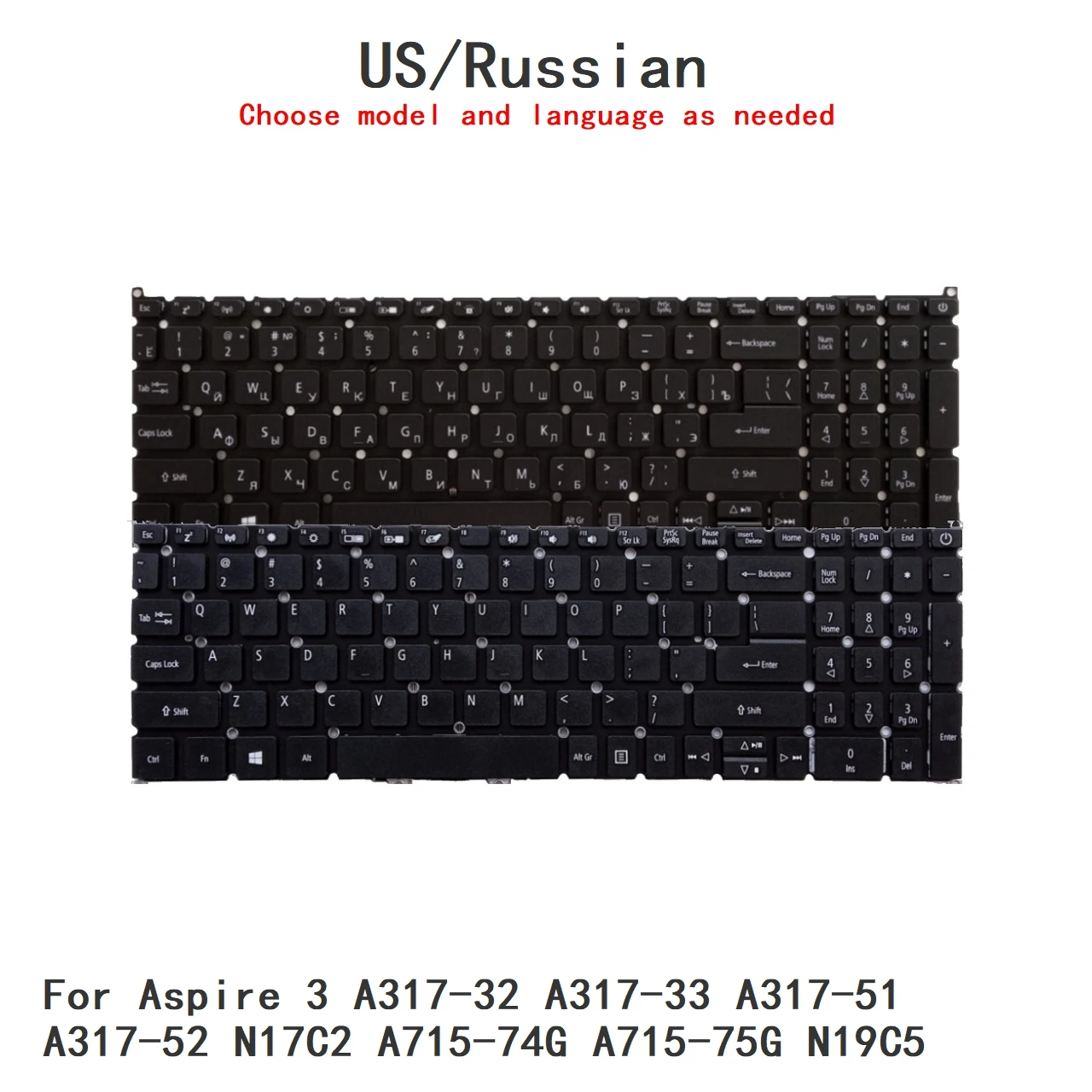 New US Russian Language Backlit Keyboard For Acer Aspire 3 A317-32 A317-33 A317-51 A317-52 N17C2 A715-74G A715-75G N19C5