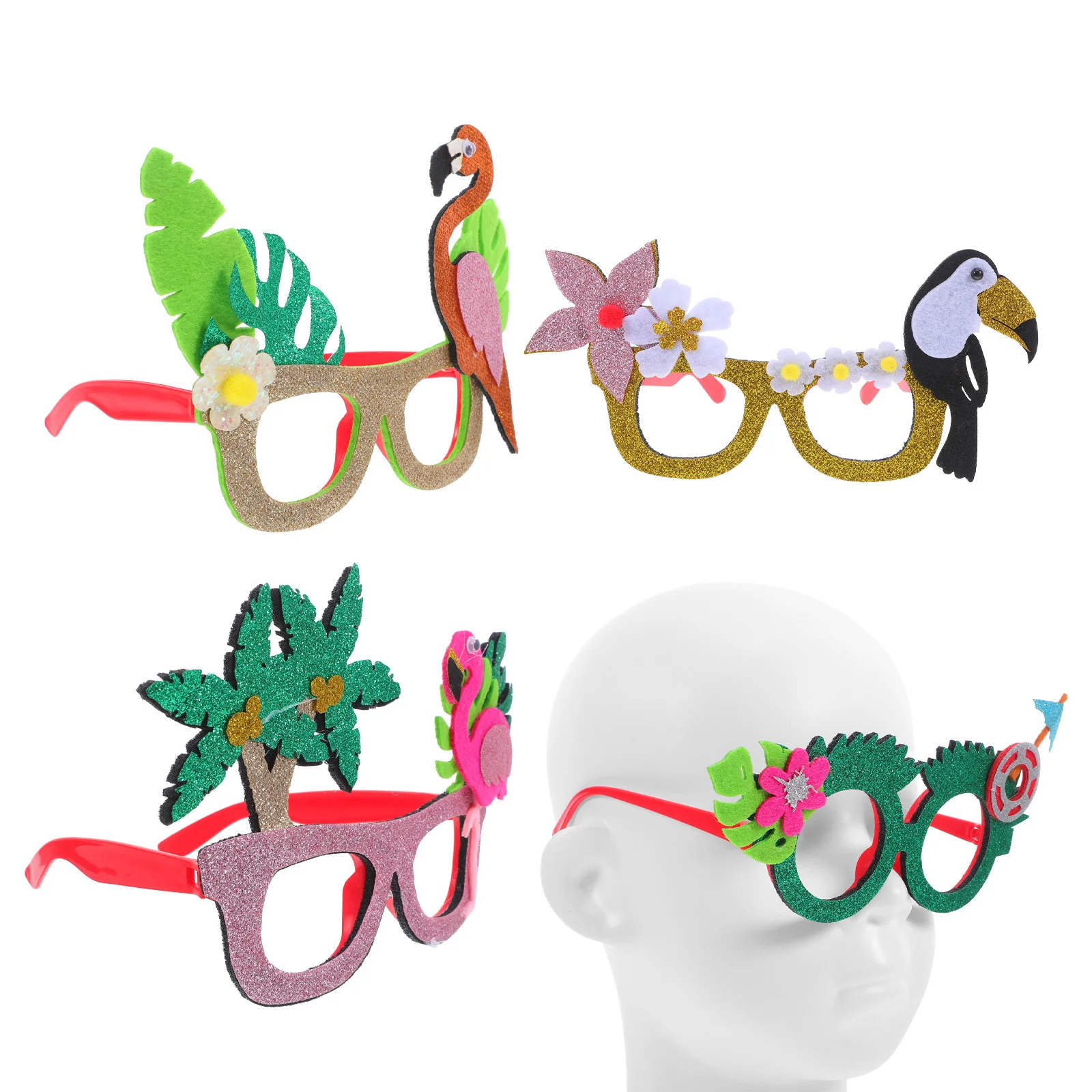 

4pcs Funny Photo Booth Props Hawaiian Party Eyeglasses Flamingo Tropical Design Beach Pool Luau Carnival Birthday Decorations