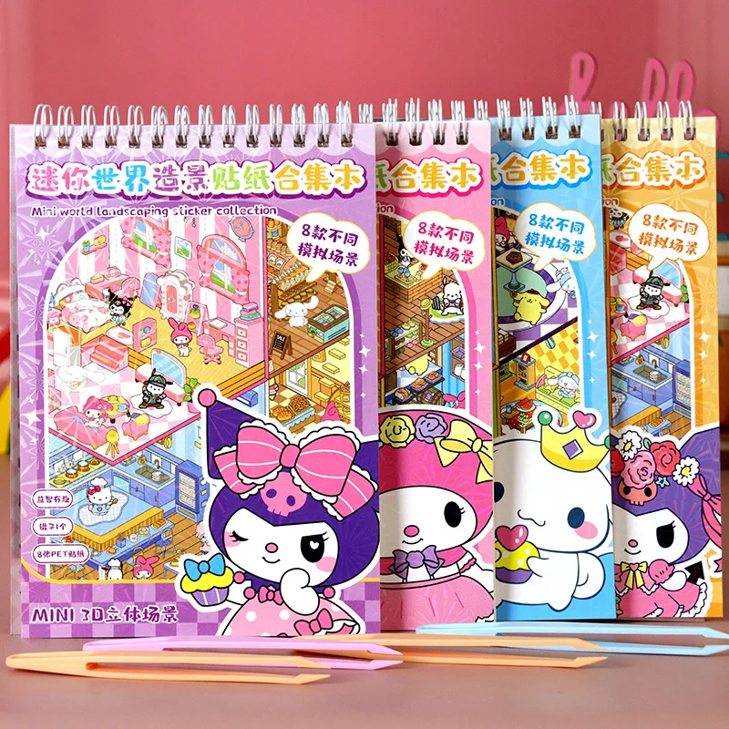 

NEW Sanrio Cartoon Miniature Scene Set Landscape Building Stickers Fun For Kids Stress Relief 3D Stickers Journal Decoration