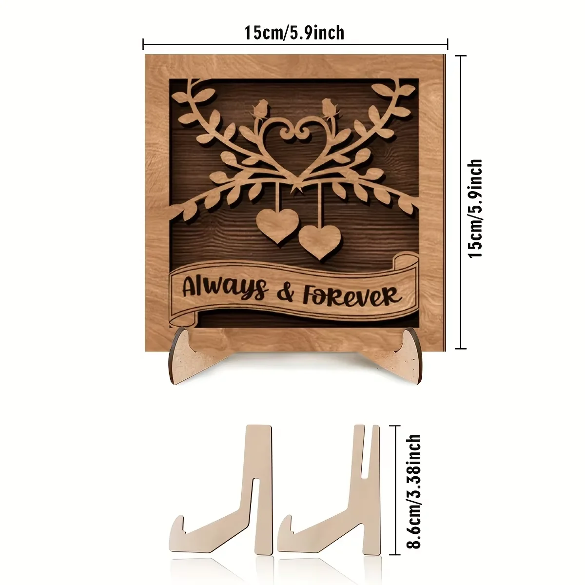 1 Stück/Set Braune 'Liebe für Immer' Quadratische Lebensbaum-Tischdekoration, Geeignet für Wohnzimmer, Arbeitszimmer, Schlafzimmer, Dekorative Plakette