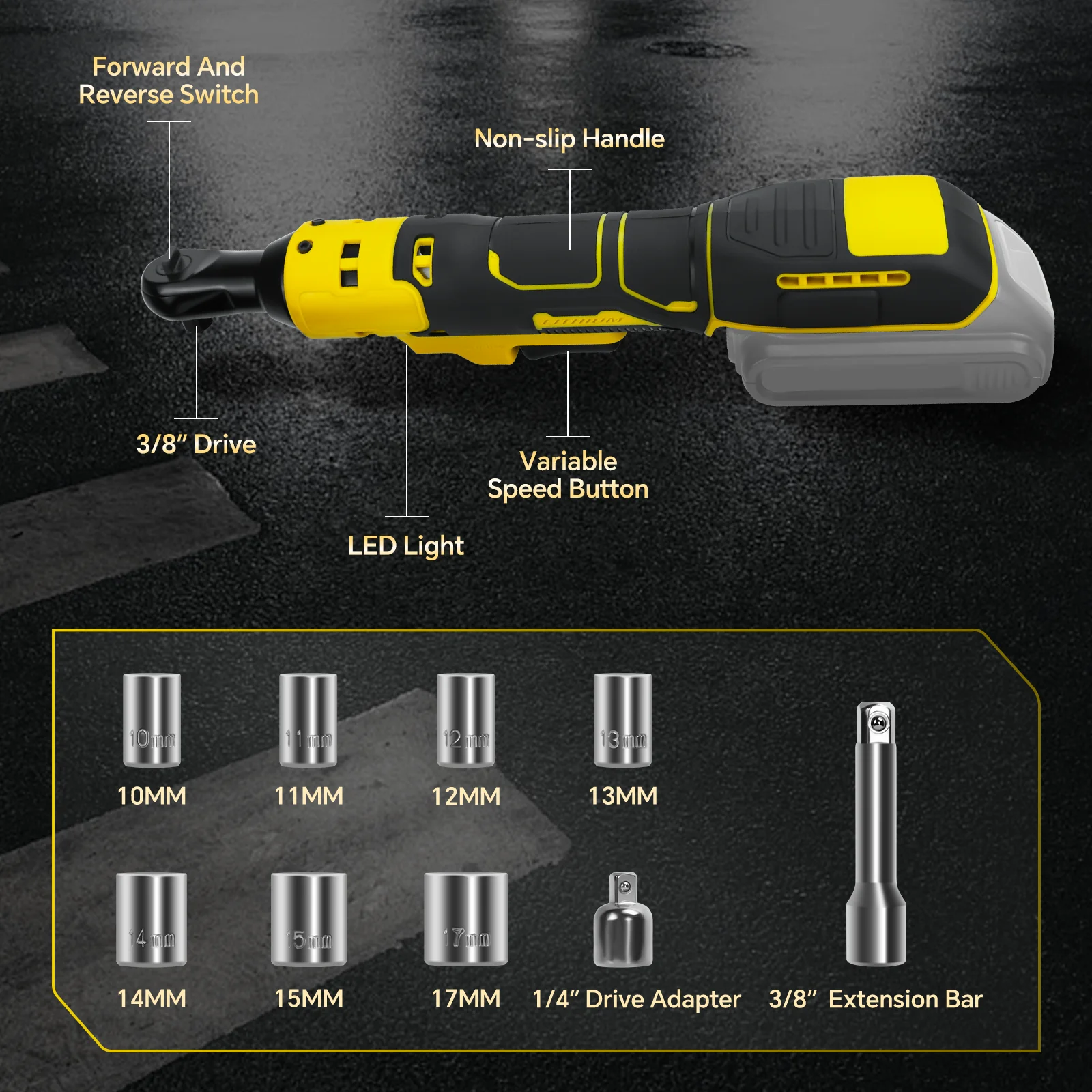 مجموعة مفاتيح ربط بسقاطة كهربائية 3/8 بوصة 260 دورة في الدقيقة لأدوات سقاطة الطاقة اللاسلكية ببطارية ديوالت 20 فولت مع سرعة متغيرة (بدون بطارية)