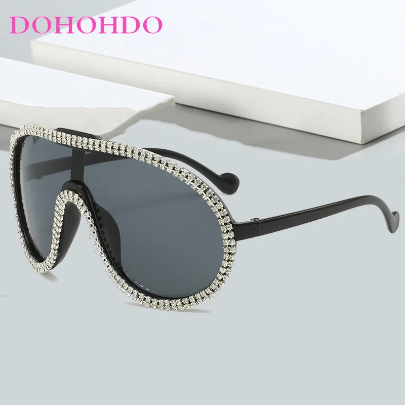 

DOHOHDO New Oversized Diamond Sunglasses 2025 Women Trendy Personalized One-Piece Sun Glasses Men Toad Mirror Windproof Eyewear