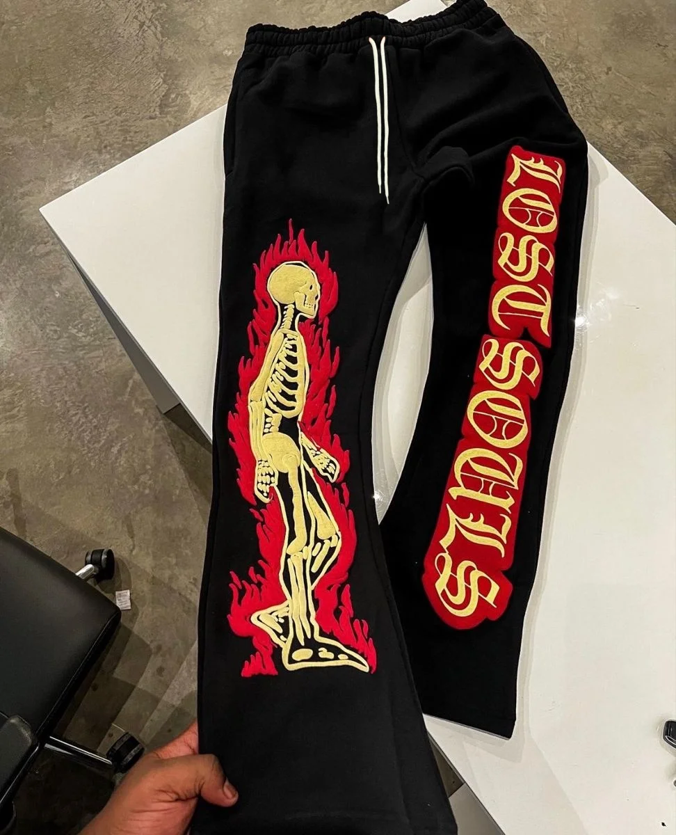 Y2k Flared Pants Hip Hop Men Loose 3D Print Trousers Casual Sweatpants Mid Waist Sporty Female Streetwear Vintage Flared Pants - view 2