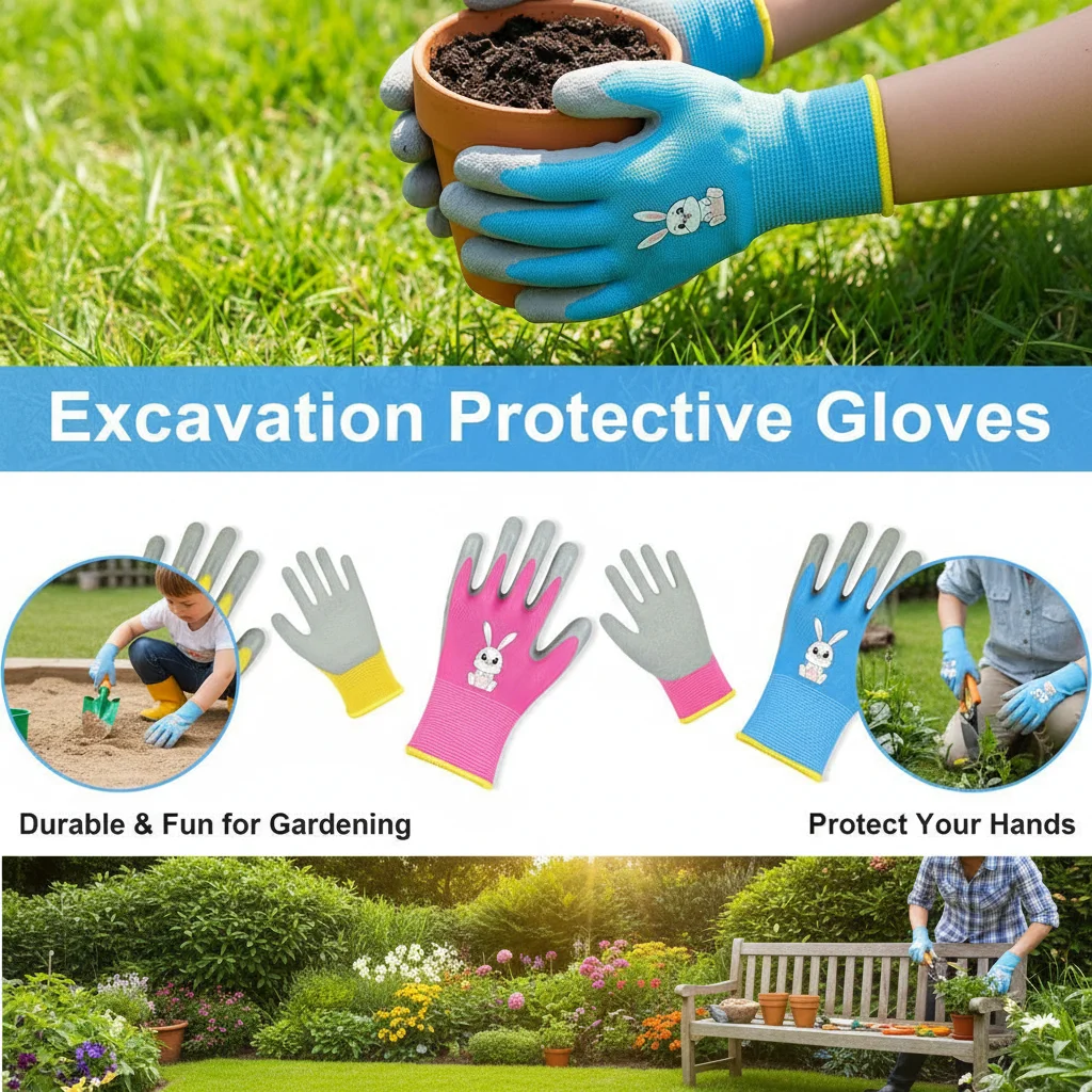 Children's Latex Breathable Excavation Protective Gloves Sea Picking Cute Pet Playground Outdoor Kindergarten Safety
