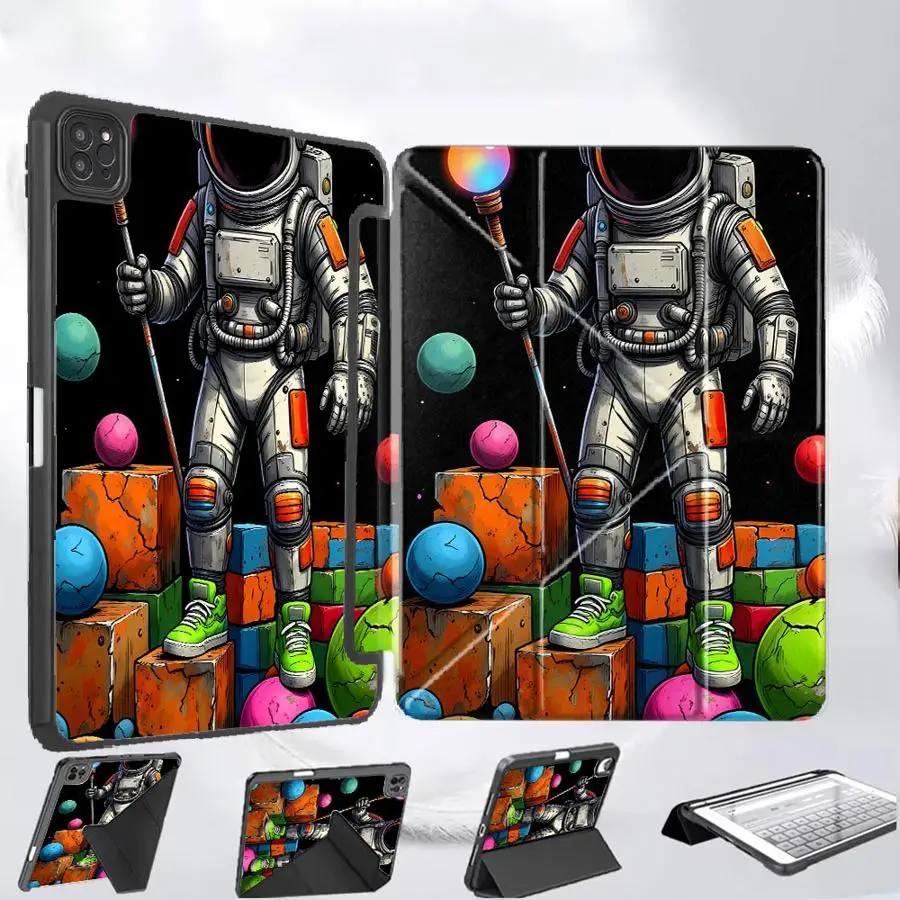 

Чехол для планшета iPad Mini 6 7 Air 4 5 M3 M2 M4 11 дюймов Pro 11th 10th 9th 8th 7th 12.9 дюймов Pro 2025, держатель-обложка с мультяшным космонавтом
