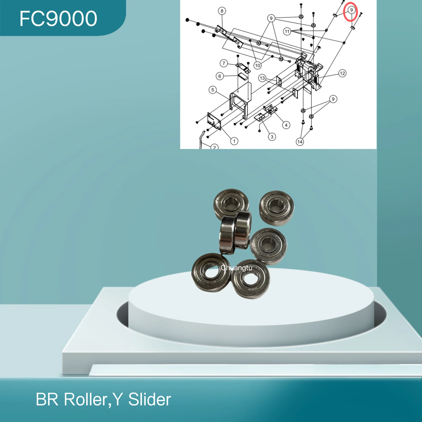 BR Roller,Y Slider, For Graphtec  FC9000 CE7000 CE6000  cutting plotter