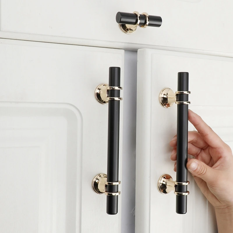 Cabinet Handles 6 Pack 96Mm Hole Centers Matte Black Euro T Bar Gold Base Drawer Pulls Cabinet Hardware For Kitchen Door