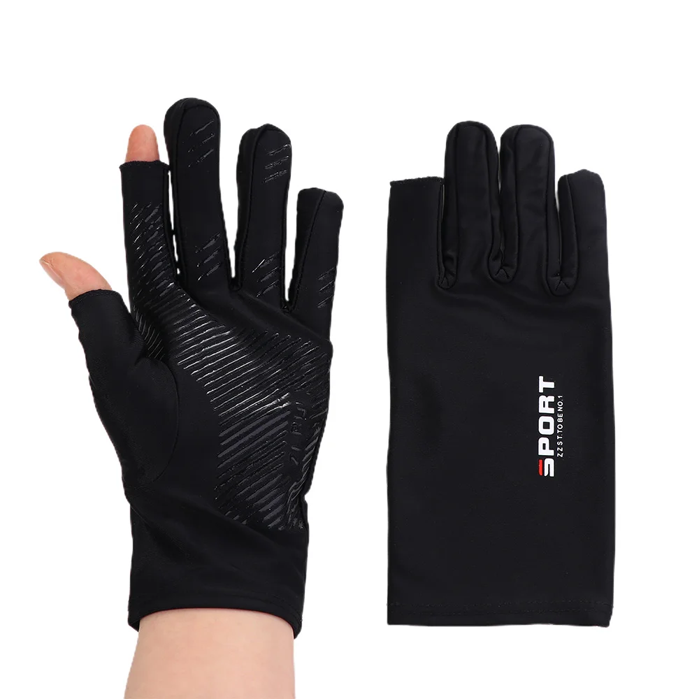 

Summer Sun Protection Solid Color Ridding Gloves Driving Men Elastic Gloves Half Finger Gloves Non-slip Mittens Ice Silk Gloves