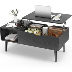 Coffee Table Black, Lift Top Coffee Tables for Living Room,Wooden Dining Center Tables with Storage Shelf and Hidden Compartment