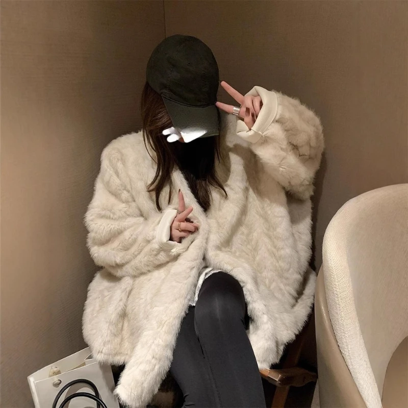 الراقية حماية البيئة الثعلب الفراء العشب المرأة شتاء جديد فضفاض وكسول الكورية المتكاملة معطف فرو المنك