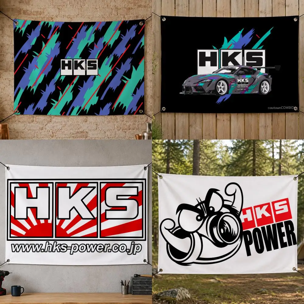 Racing H-HKS JDM Tuning Motorsport Car Art Flags Flag Banner for Bedroom Dorm Party Home Living Room Game Room Gift