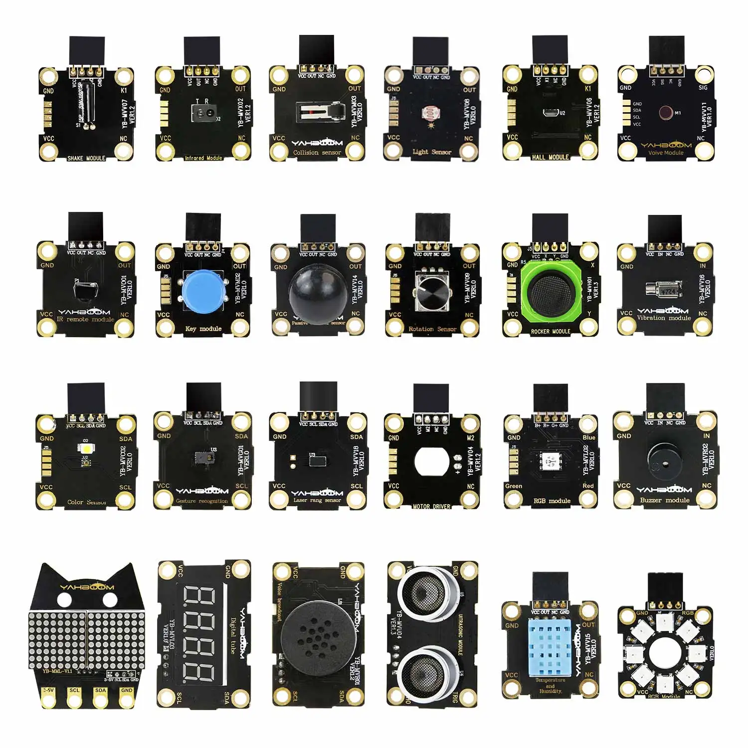 Yahboom Electronic Sensor Module for DIY Project Infrared Ultrasonic Temperature Humidity LED Dot Matrix RGB Light Module