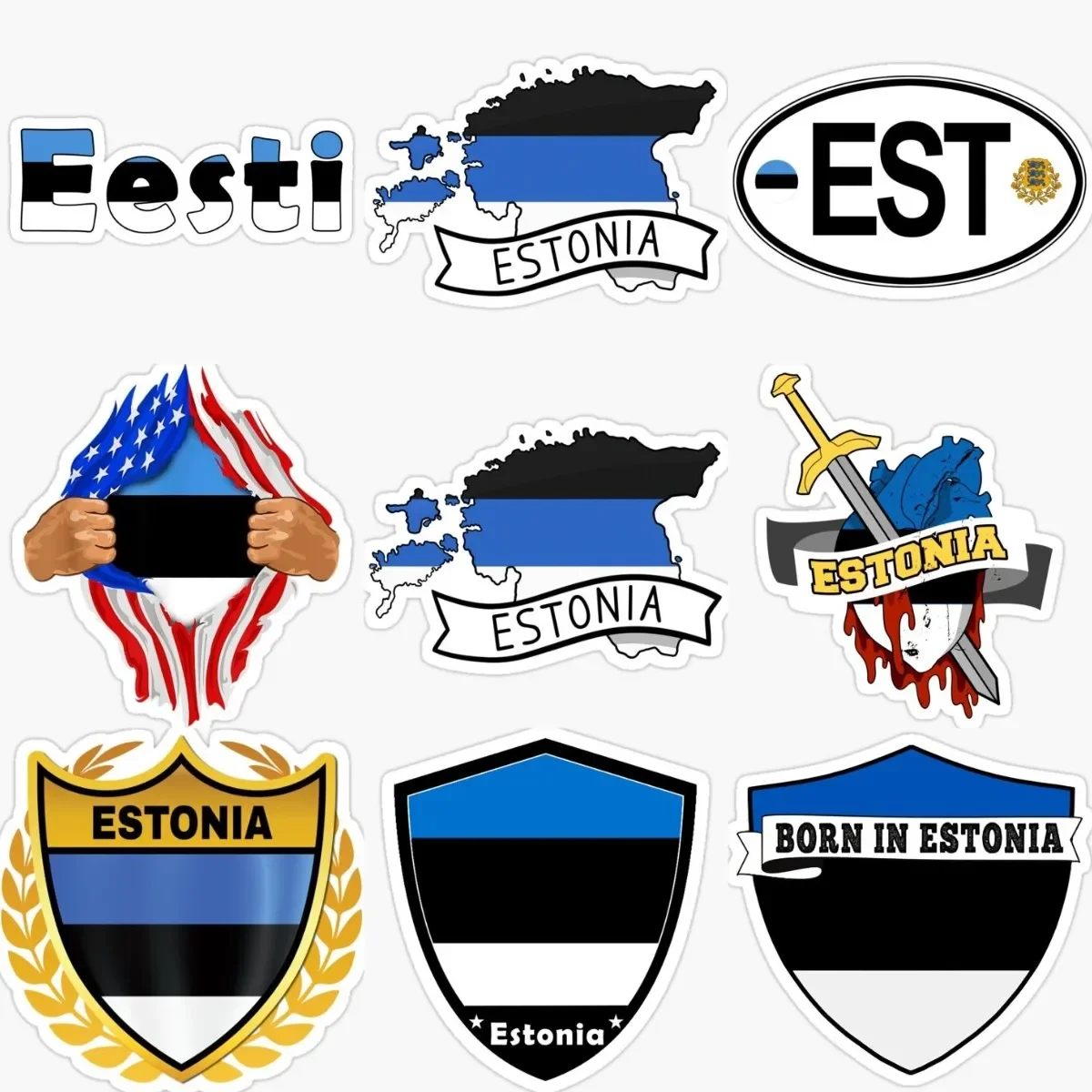 

Estonia EST Flag Map Emblem Stickers Motorcycle Laptop Car Window Bicycle Wall Table Truck Helmet Off-road Room Boat Door Decal