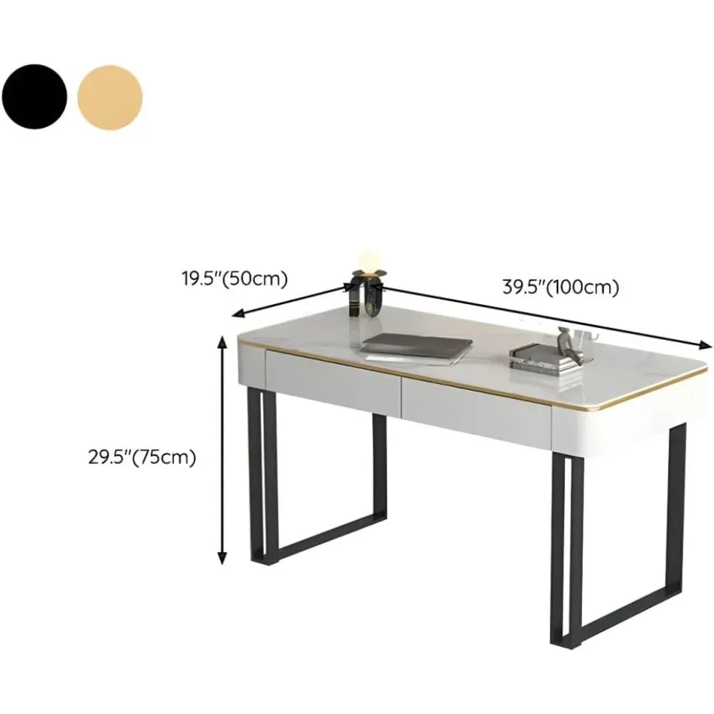 Mesa de escritório de pedra de ardósia com 2 gavetas Mesa de escrita moderna - Mesa apenas a mesa, Ouro 39,4" L X 19,7" L X 29,5" H |