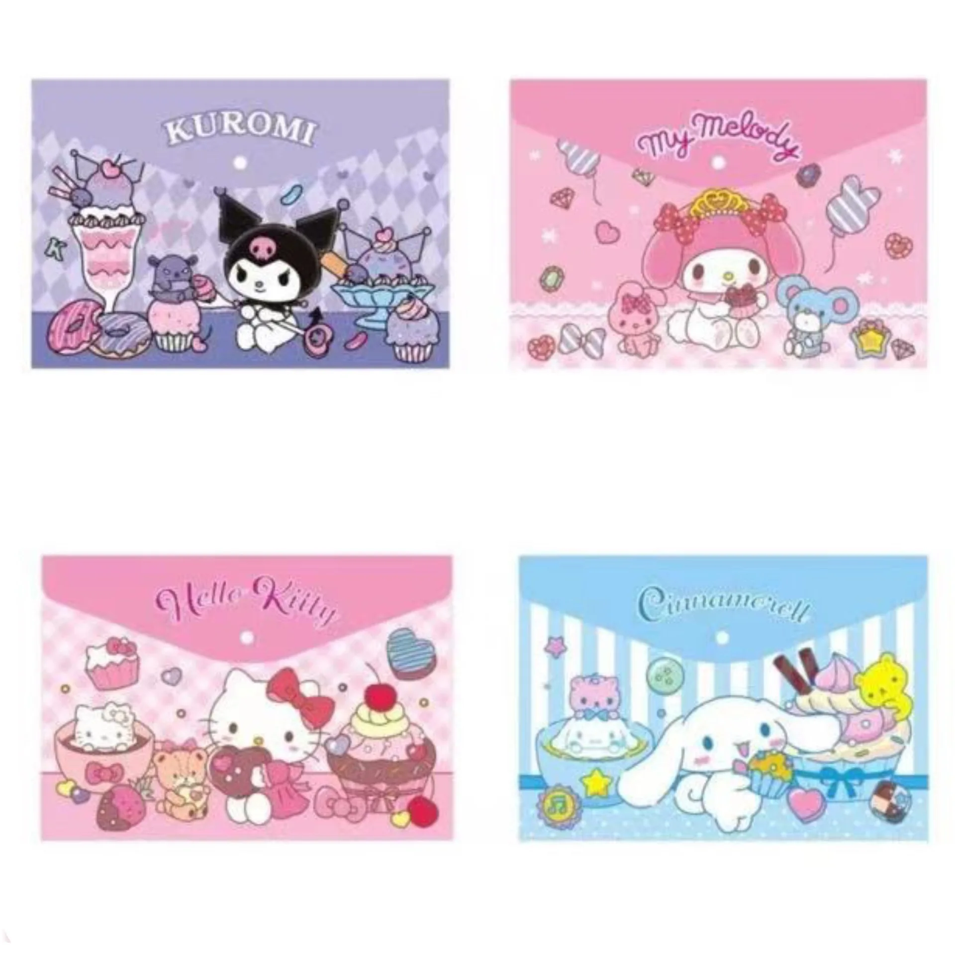 

12pcs Sanrio Cinnamoroll Melody Kuromi New Student Creative Button File Bag Cartoon A4 Storage Bag Child Stationery Wholesale