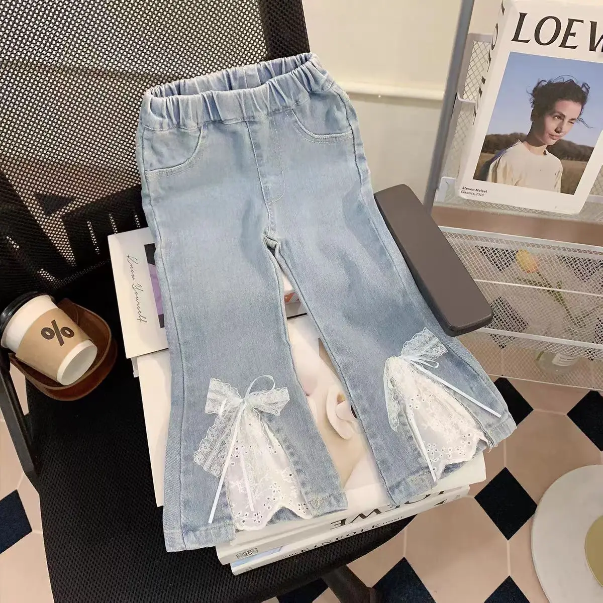 

Girls' Jeans Spring and Autumn New Style Children's Baby Stylish Casual Pants Bellbottom Pants