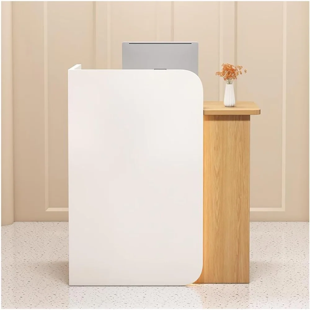 

Reception Desk with LED Lights,Front Counter Desk with Lockable Drawer,Retail Checkout Counter,Modern Receptionist Desk for Supe