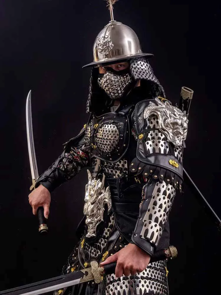 Trajes de armadura Real Medieval de 16KG para hombre, traje de guerrero de acero inoxidable negro y plateado, equipo de batalla Unisex, armadura Real para mujer