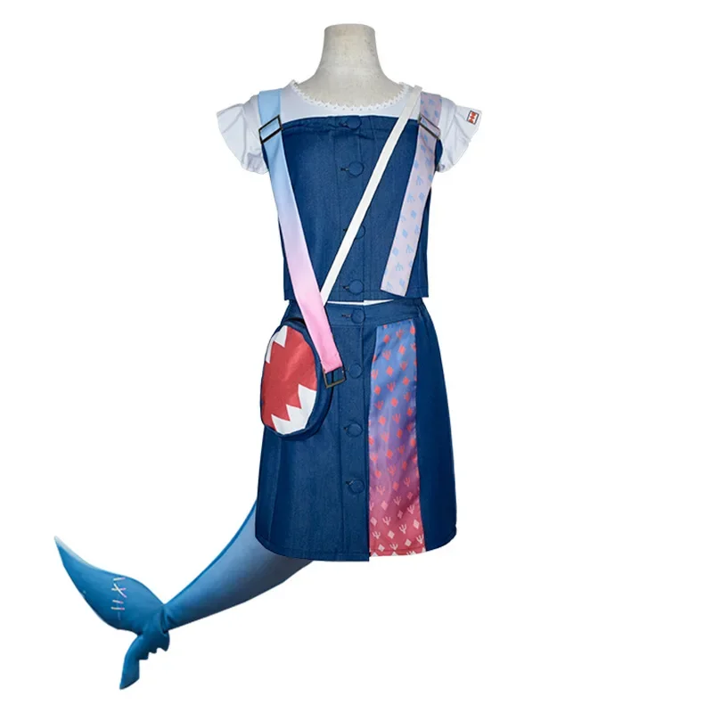 Hololive English VTuber Costume Gawr Gura Cosplay Top Outfits With Shark Hat Carnival Party Cosplay For Women