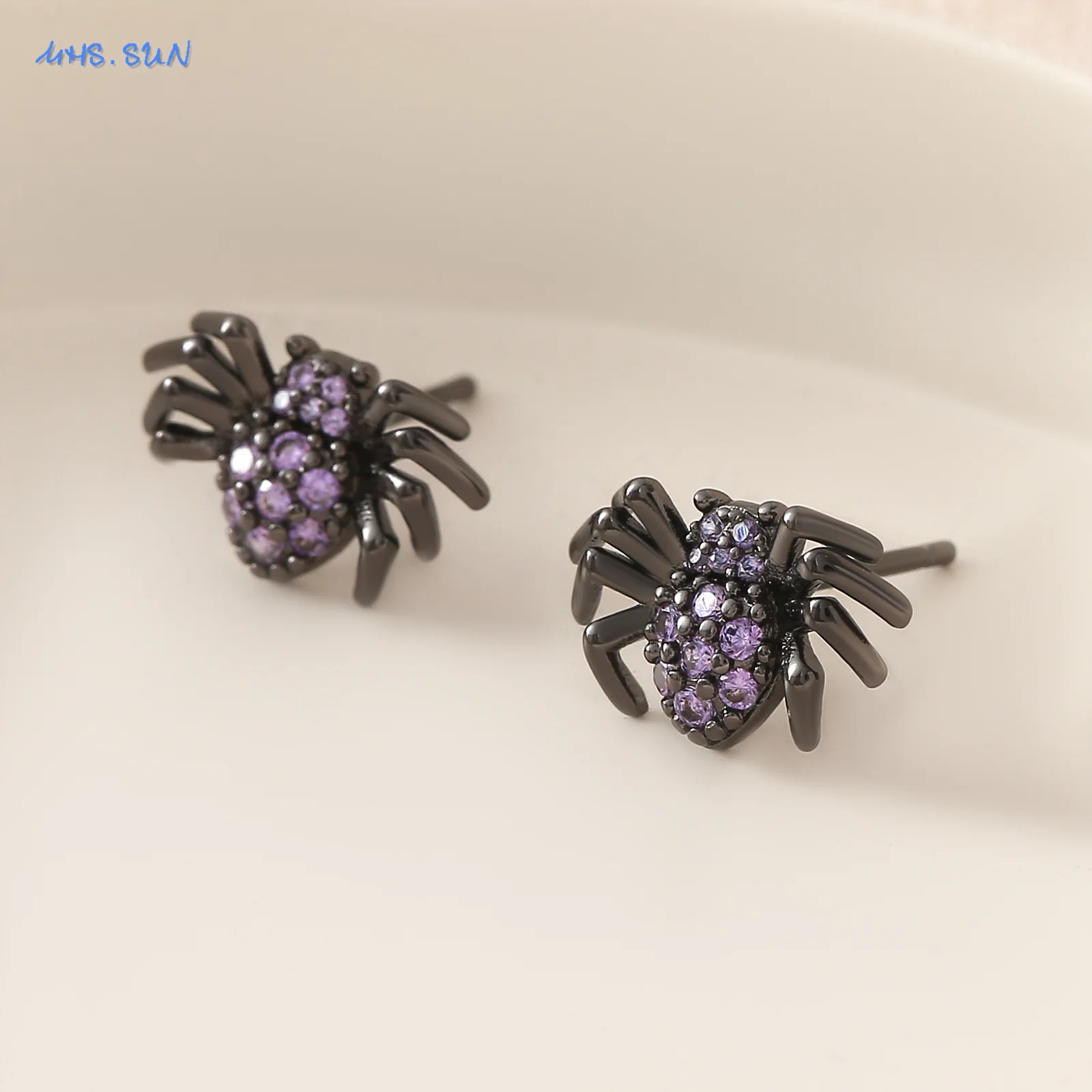 MHS.SUN الأرجواني مكعب الزركون الأسود العنكبوت وأقراط للنساء الرجال الهيب هوب الحيوانات هالوين مجوهرات مهرجان هدية حفلة