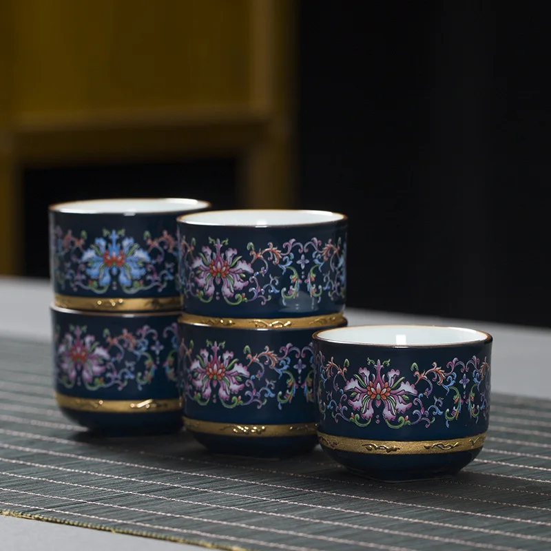 60ml Chinese Enamel Color Tea Cup Ceramic Master Cup High-grade Household Palace Style Tea Set Portable Small Tea Bowl