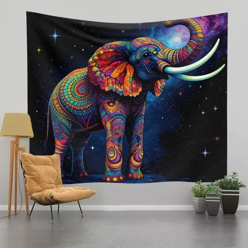 VIKAMA Psychedelic Mandala Elephant Tapestry - Vibrant Tribal Star Cosmic Wall Hanging Home Decor
