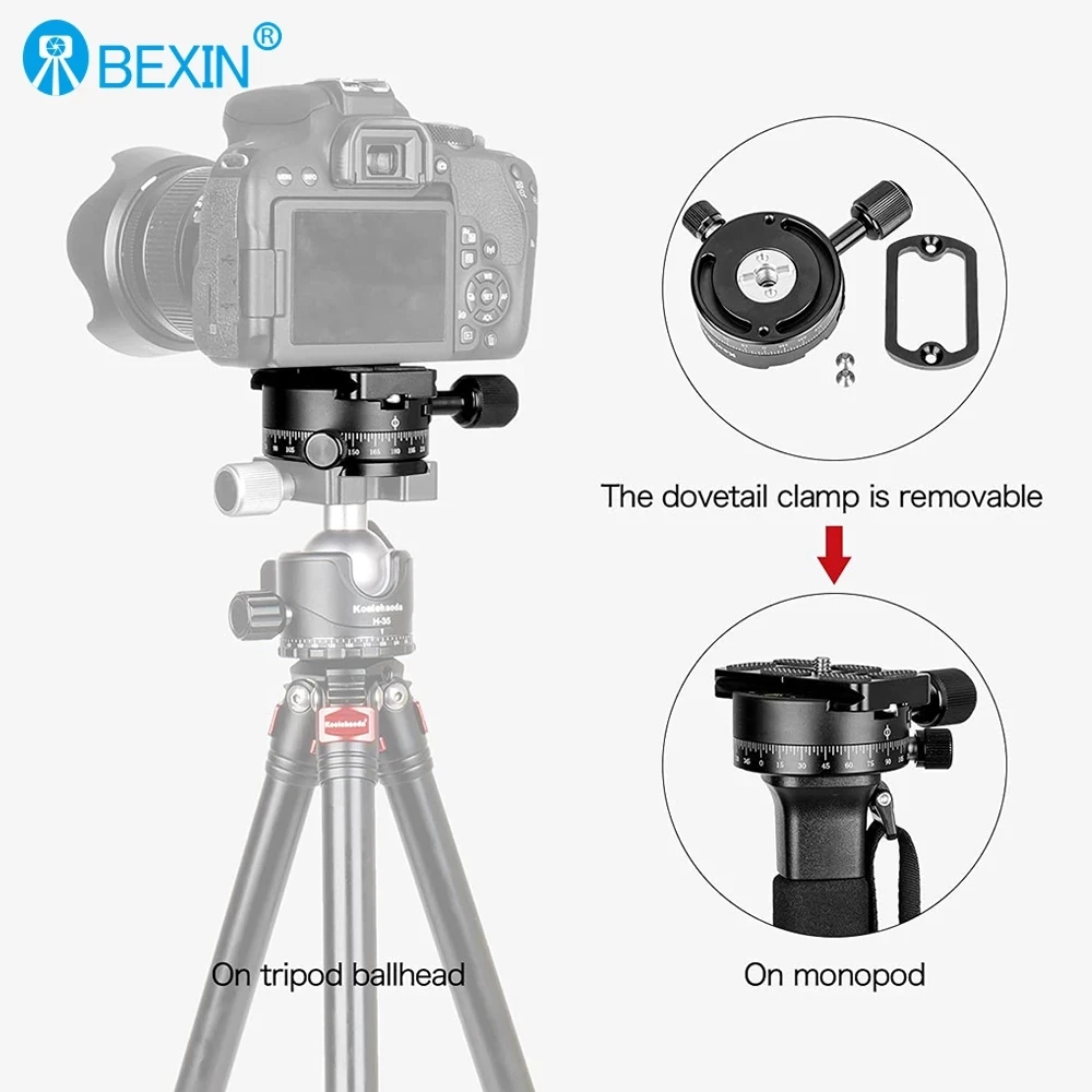 BEXIN 360° Tripod Head Camera Quick Release Clamp Panoramic Clamp Compatible QJ-01S RRS/Arca-Swiss Quick Release Plate