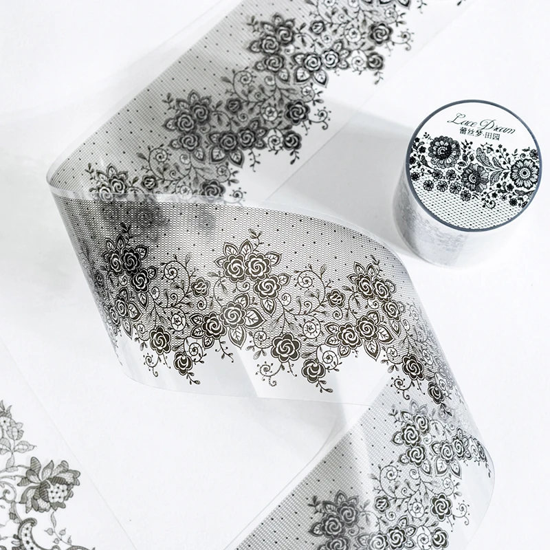 55mm * 2m preto branco rendas pet fitas diy scrapbooking lixo diário estética decoração diário colagem fita adesiva artigos de papelaria suprimentos