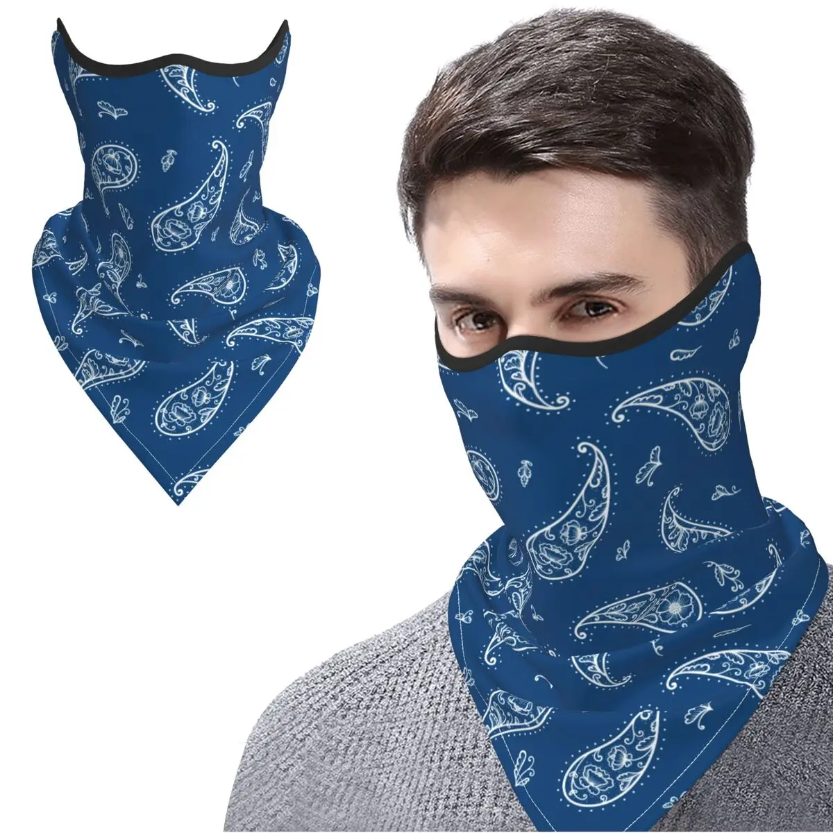 Blue Paisley Pattern Prints Accessories Neck Gaiter Breathable Bandana Ornament Flowers Boho Style Wrap Balaclavas Cool Scarf