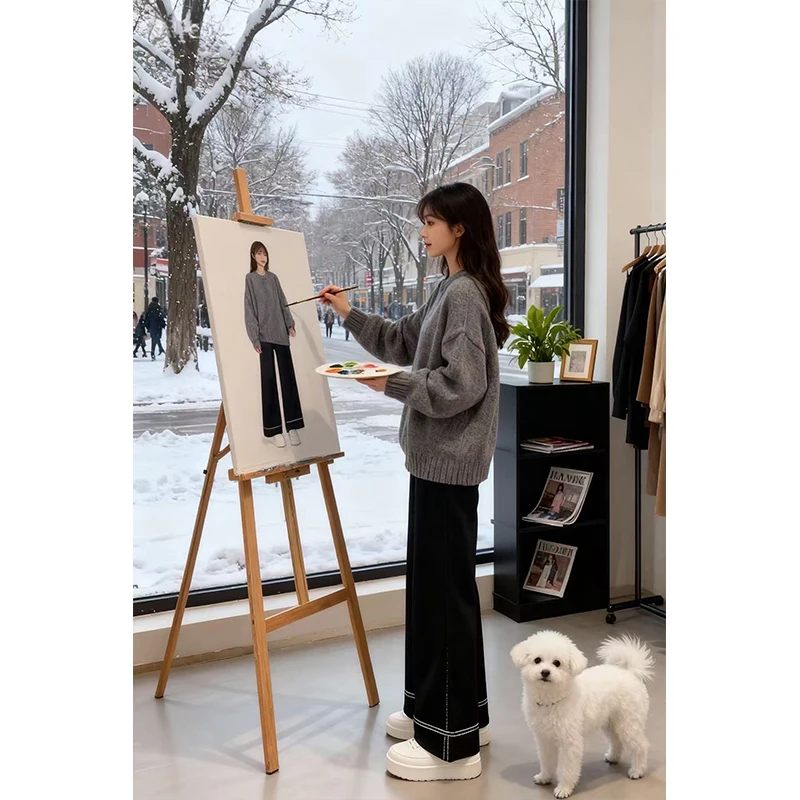 Ay-Conjunto de suéter y pantalones vaqueros de punto para mujer, conjunto de dos piezas holgado redondo Ne Retro coreano Sle Otoño Invierno Faion