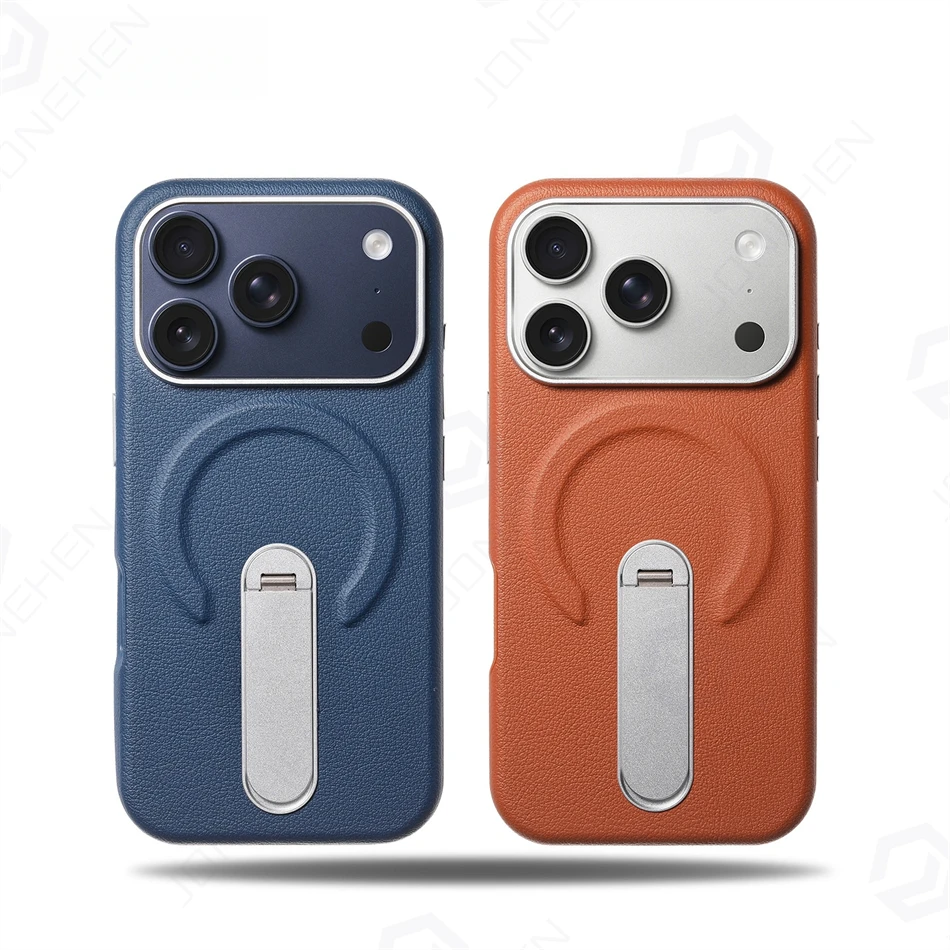 Magnetic Retro Leather Stand Holder Case For IPhone 17 16 15 14 13 Pro Max Wireless Charge Shockproof Armor Cover For Magsafe - view 3