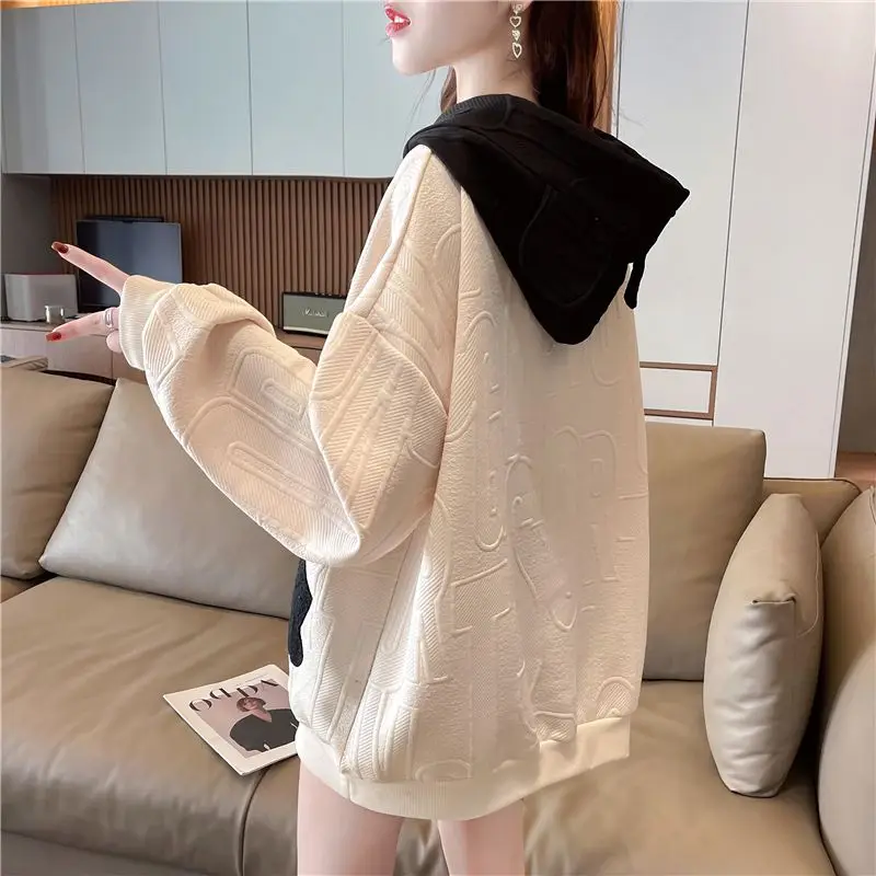 Pullovers Baggy Women\'s Sweatshirts Spring and Autumn Loose Female Top Long Apricot Coat M Kpop on Promotion Youthful Clothes E