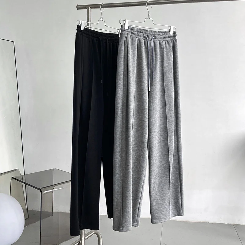 Pantalones de chándal con cordón sólido para mujer, pantalones de pierna ancha, sueltos, casuales, con cintura elástica, sensación colgante