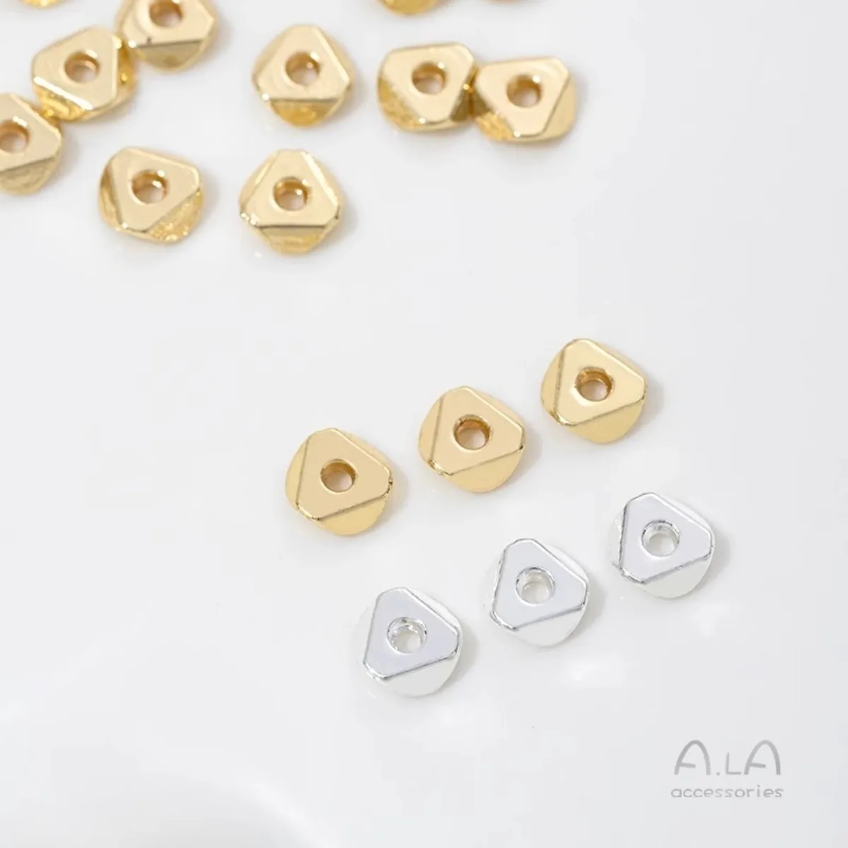 Simple Brass 14K Real Gold Plated Anti-fade Faceted Triangle Hexagon Spacer Discs DIY Bracelet Jewelry Findings