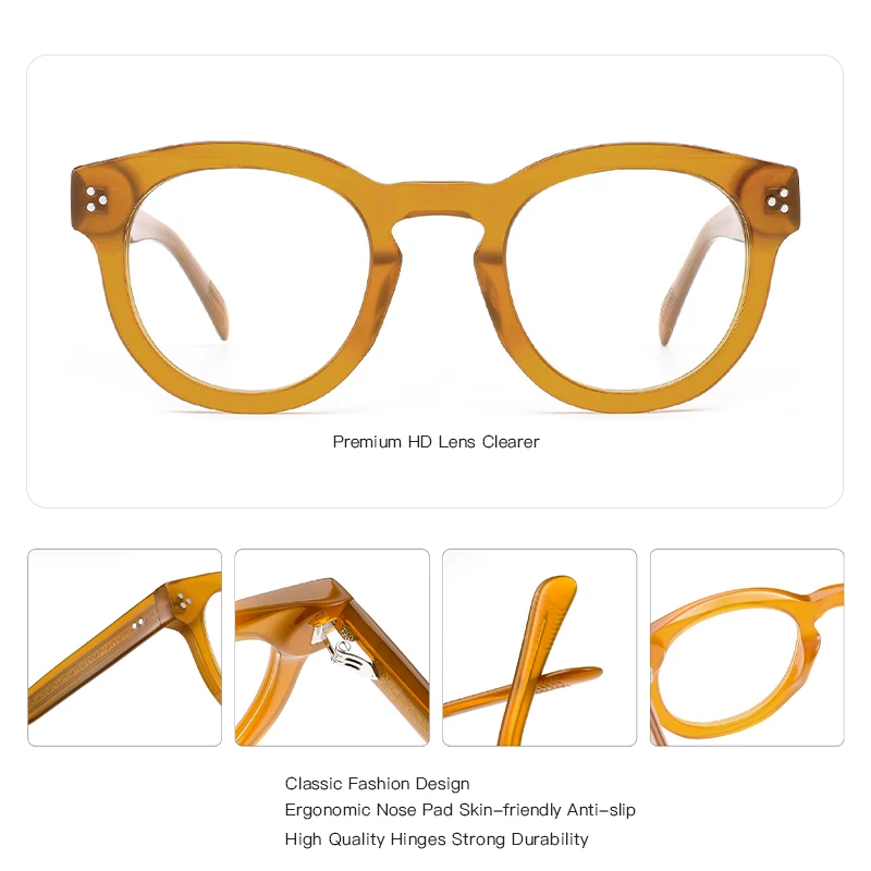 BLUEMOKY スタイリッシュなラウンド処方メガネ女性トレンドアセテートフォトクロミック光学眼鏡プログレッシブ/近視眼鏡