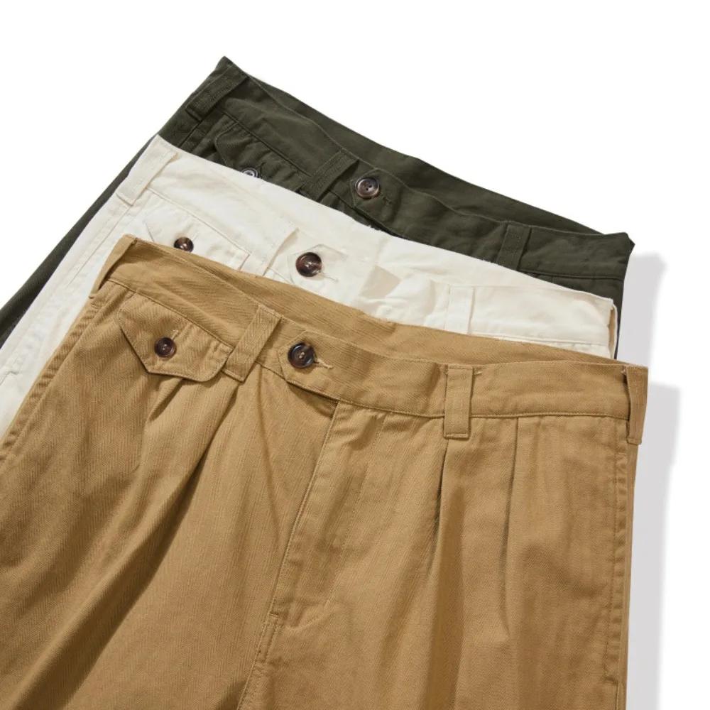 100% cotton autumn men's new basic color herringbone work pants four bags pleated casual trousers four season pants