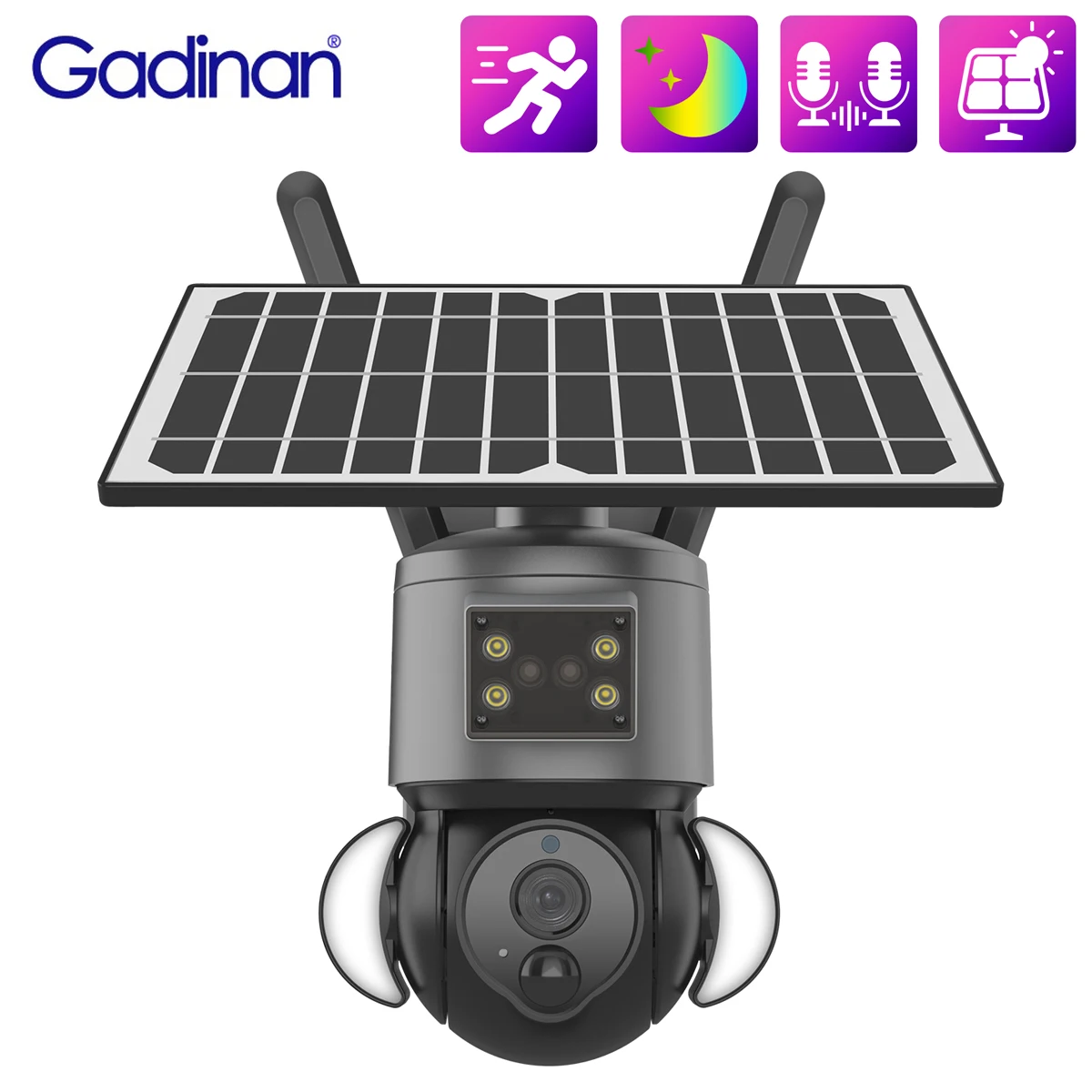 Gadinan 4G/WiFi 6W Solar Panel PTZ Camera Full Color Night Vision Security CCTV Surveillance Two Way Audio Human Detection UBOX