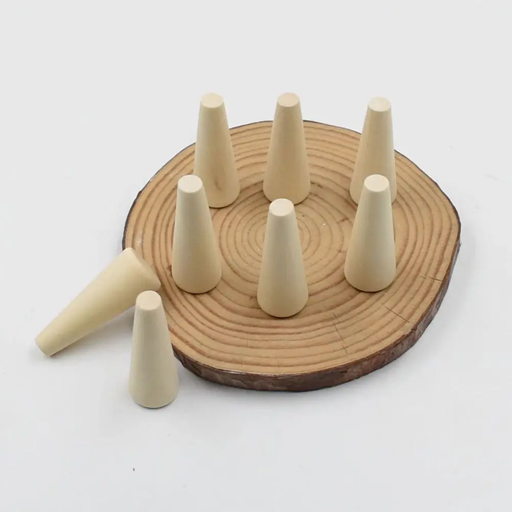 24Pcs Unfinished Wood Ring Holder Cone Jewelry Display Stand for Retail Store Counter Vanity Desk Jewelry Organizer Display