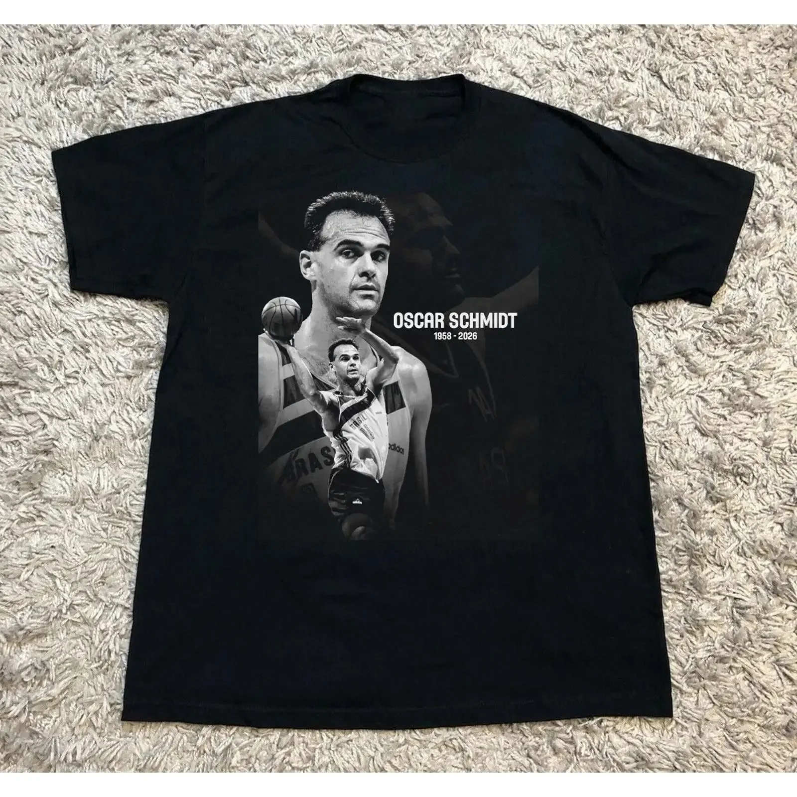 Camiseta Preta de Algodão Oscar Schmidt 1958 2026 Tamanhos S a 5XL TH546 Vintage Lavada, Moderna e Estilosa para Uso Diário
