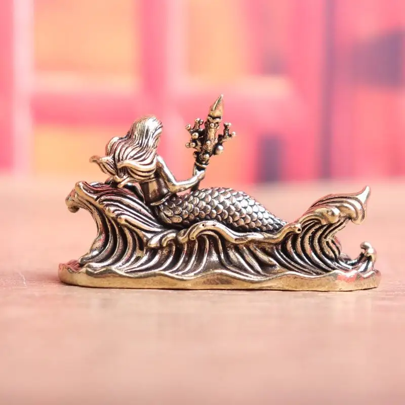 Vintage Brass Mermaid Statue Retro Antique Greek Ocean Goddess Sculpture Waterproof for Outdoor Garden Patio Decor