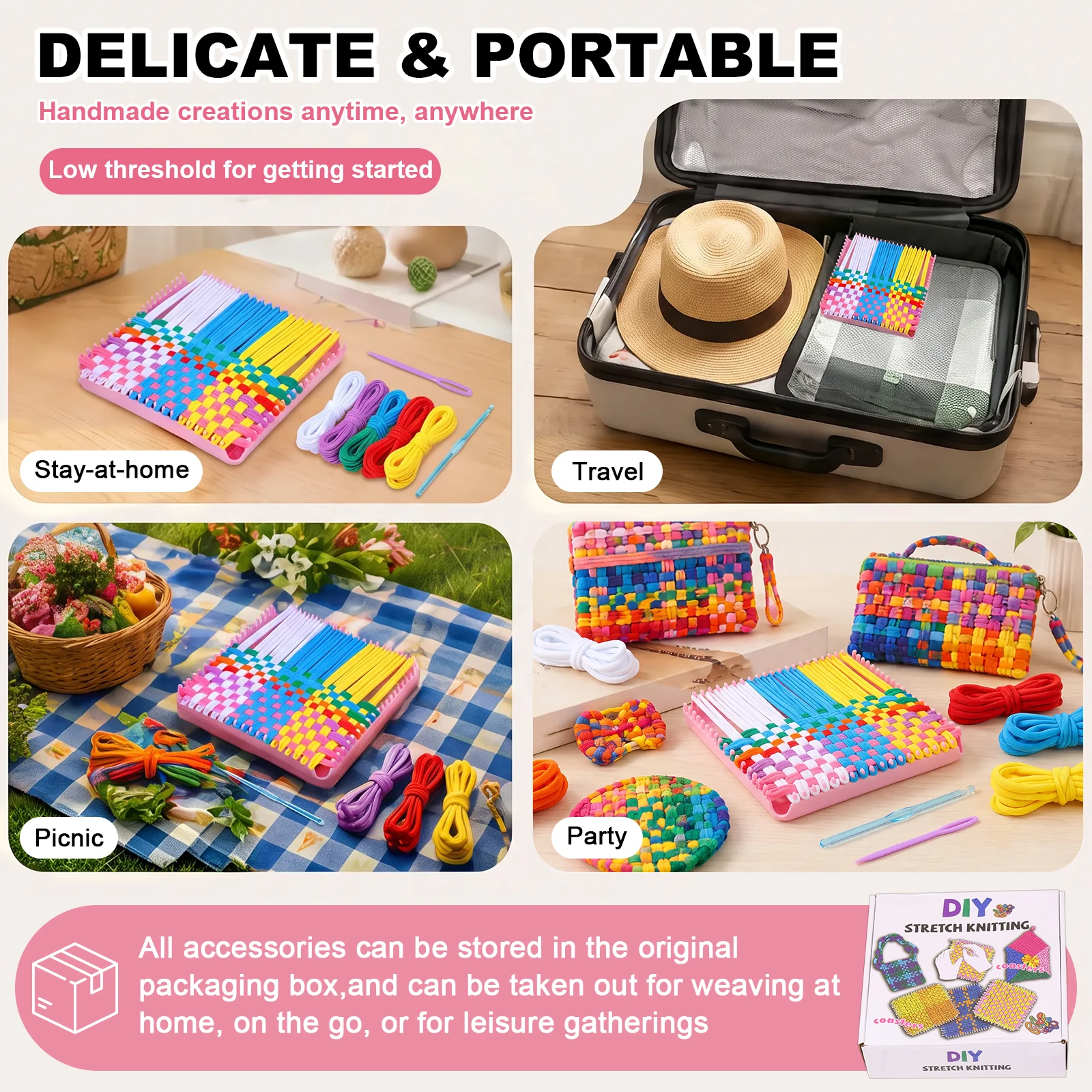 Weaving Loom/Elastic Rope Kit Toys DIY Art Crafts for Kid Adult Beginners Gift Easy Potholder Loom Knitting Activity Craft Loops view 6