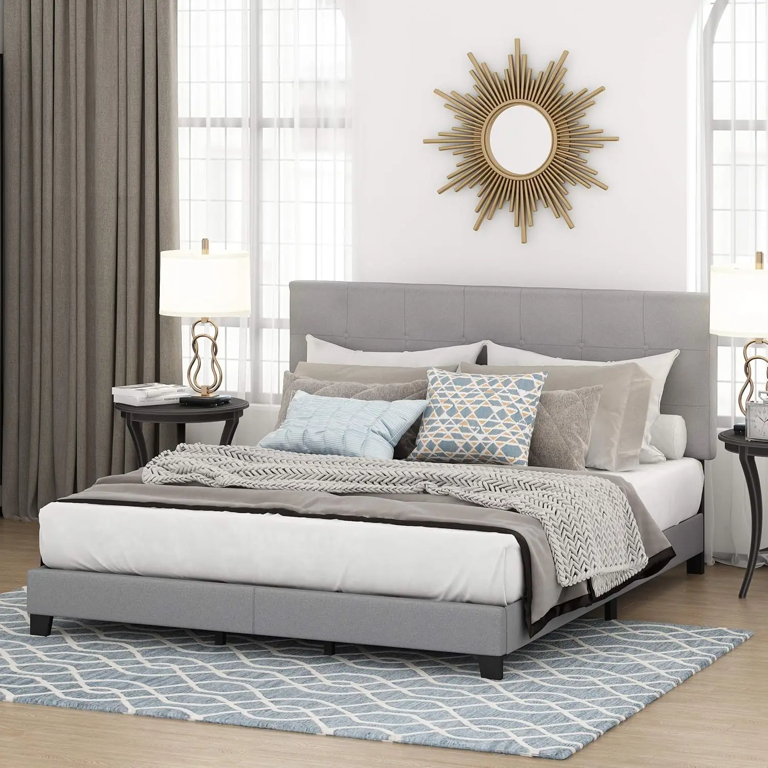 Laval Button Tufted Upholstered Platform Bed Frame, California King, Glacier