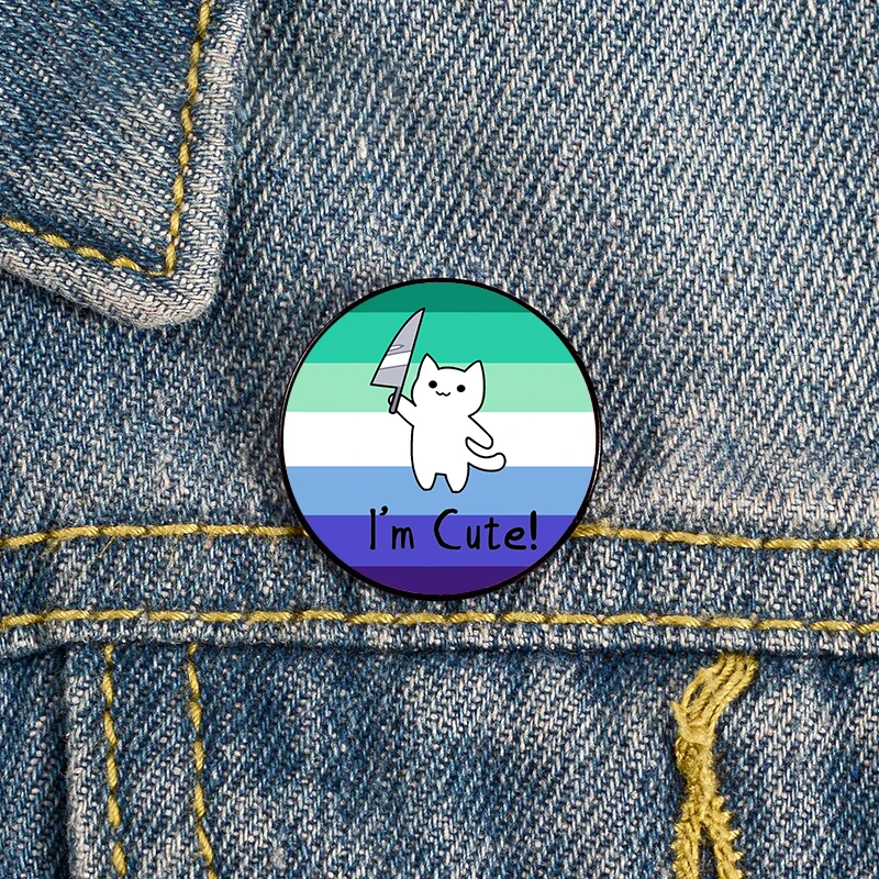 Cute Cat with Knife Demigirl Pride Pin Custom vintage Brooches Shirt Lapel teacher Bag Cute Badge pins for Lover Girl Friends