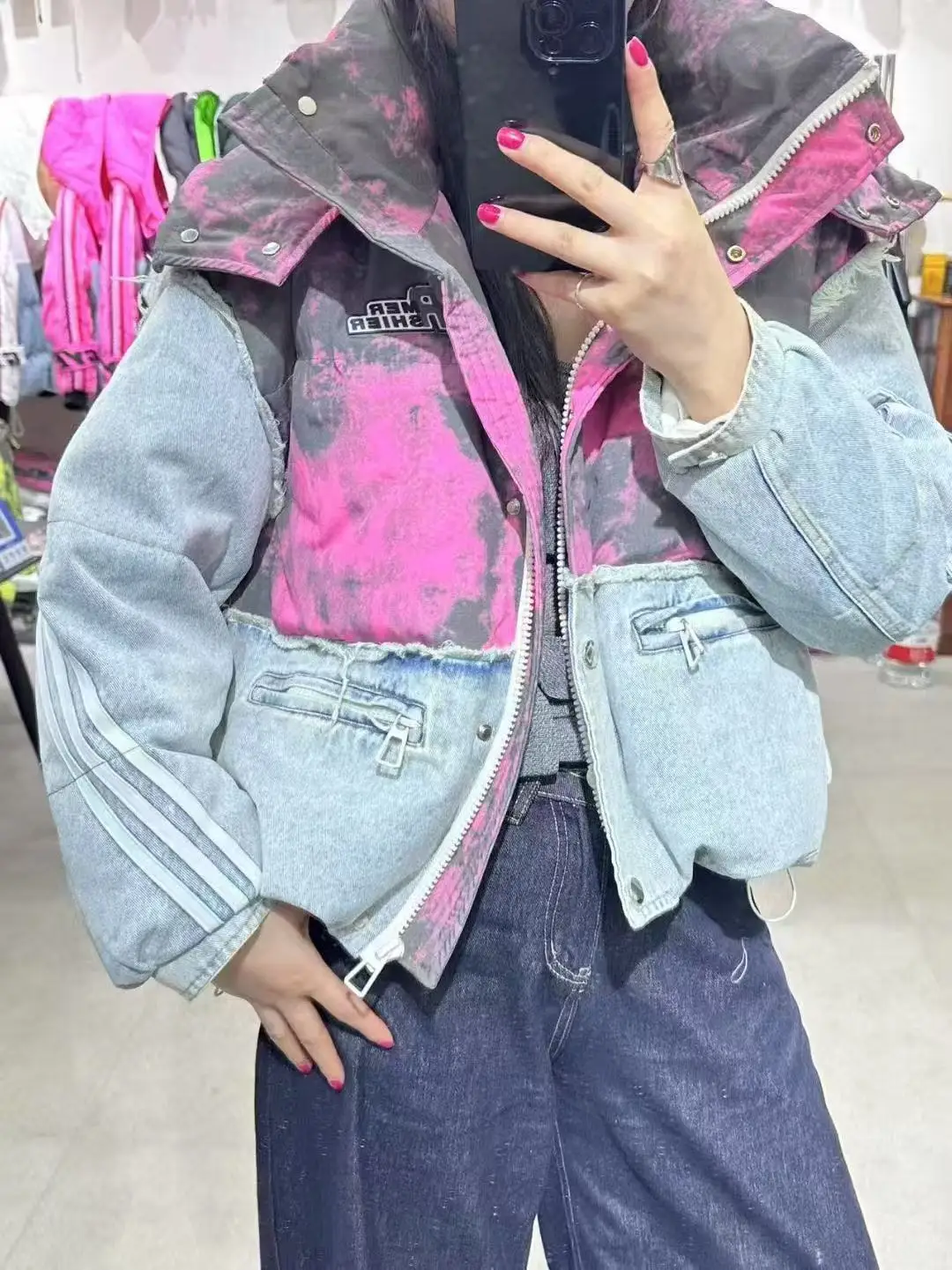 Winter Denim Gespleißt Abnehmbare Kapuze Kurze Unten Jacke Weibliche Dicke Warme Parka Outwears Frauen Weiße Ente Unten Patchwork Jacken