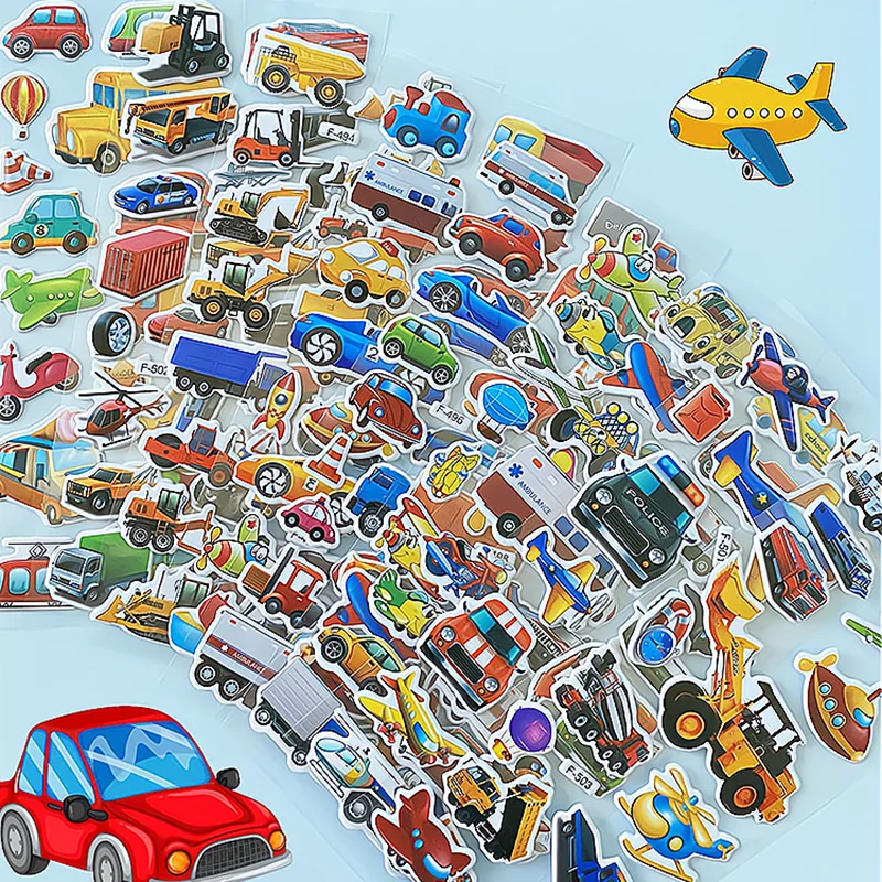 10 Blatt 3D-Fahrzeugaufkleber für Kinder, geschwollene Kinderaufkleber, Jungen, Mädchen, Lehrer, Belohnung, Basteln, Scrapbooking, Aufkleber, Geschenk, Spielzeug – Detail 4