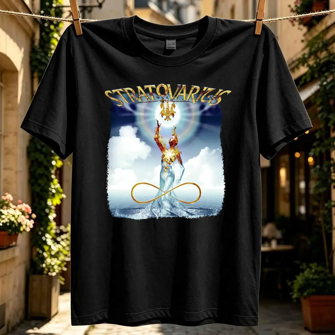 washed T Shirt Rare Stratovarius Band Cotton For Fan Black S 2345XL S3986 vintage Washed designer clothes Top For Everyday Wear