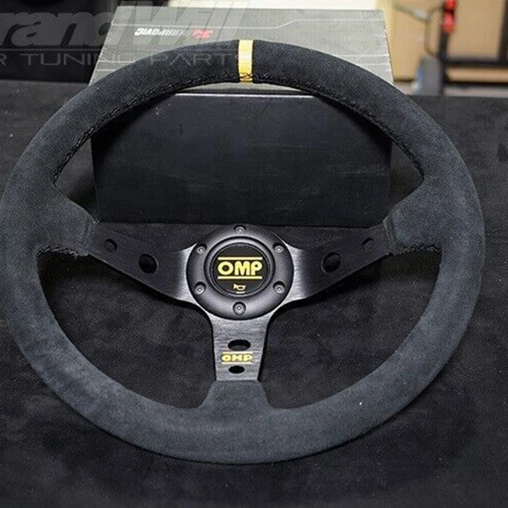 14Inch Drift Universal OMP Racing Steering Wheel Car Suede Leather JDM Steering Wheel Volantes For VW HONDA TOYOTA BMW Nissan